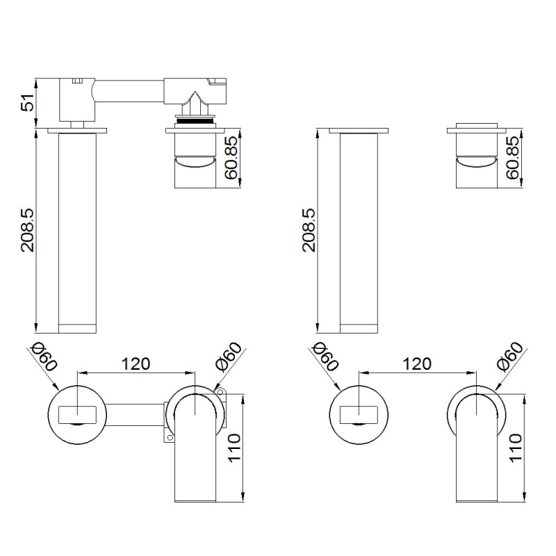 NERO BIANCA WALL BASIN/BATH MIXER SEPARATE BACK PLATE 187MM BRUSHED NICKEL