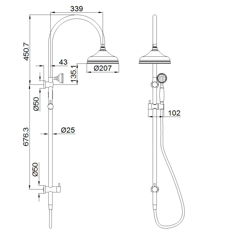 NERO YORK TWIN SHOWER WITH METAL HAND SHOWER CHROME