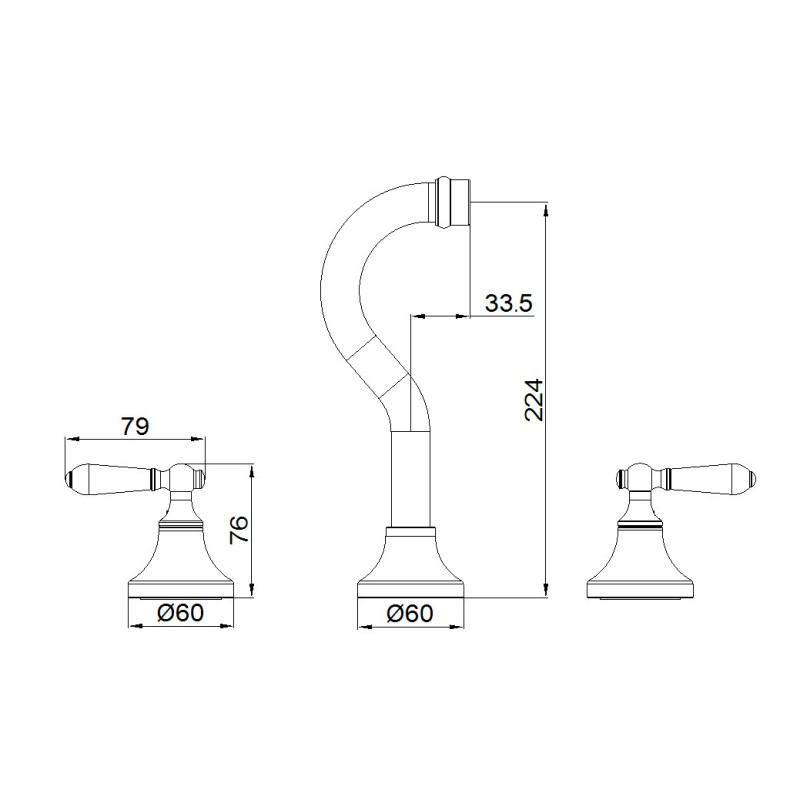 NERO YORK WALL BASIN SET WITH METAL LEVER CHROME