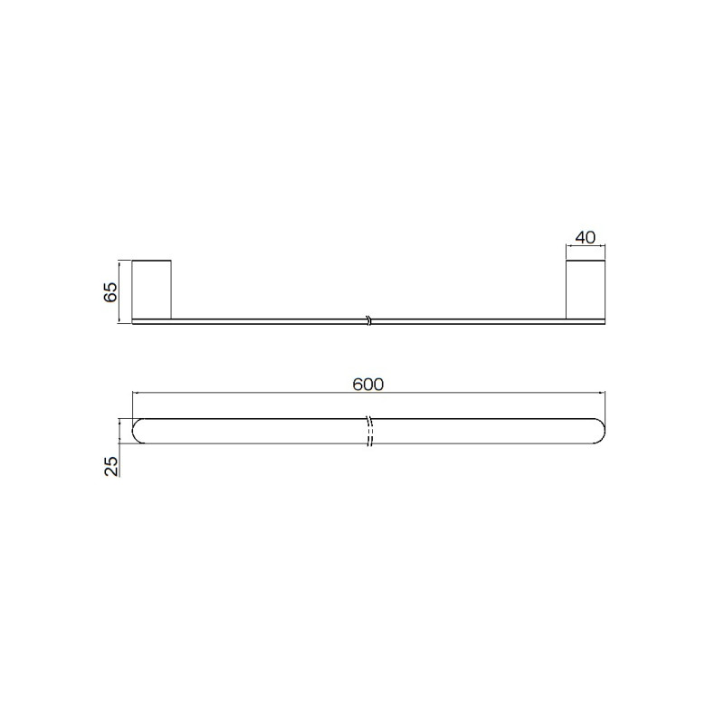 NERO BIANCA SINGLE TOWEL RAIL 600MM MATTE BLACK
