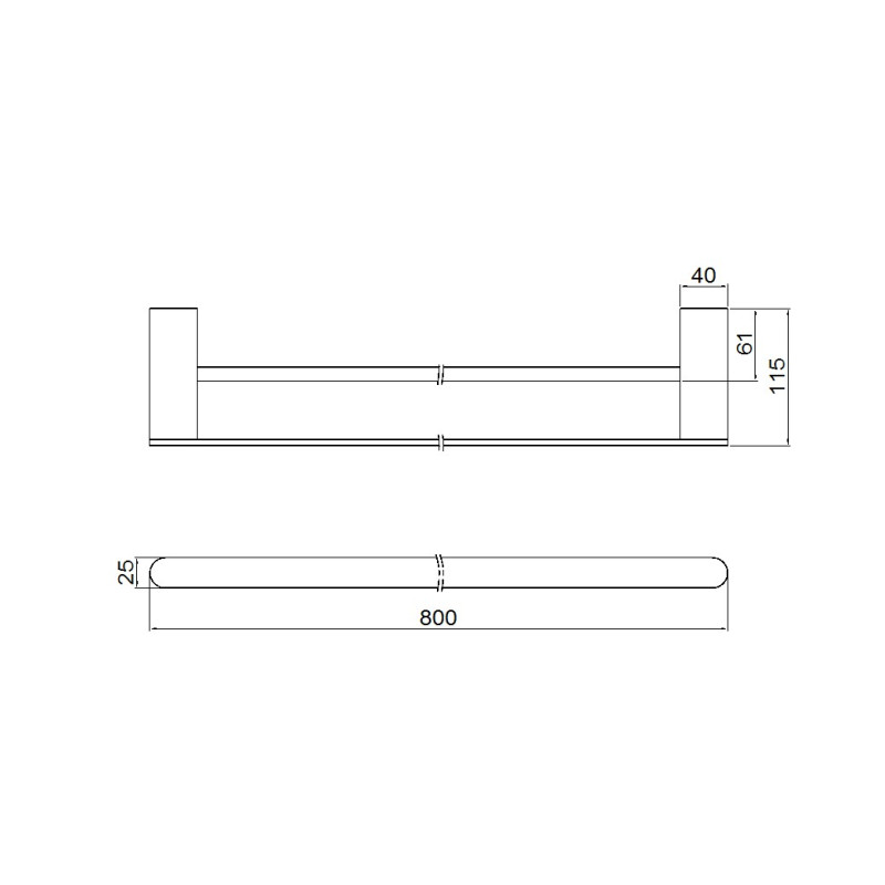 NERO BIANCA DOUBLE TOWEL RAIL 800MM MATTE BLACK