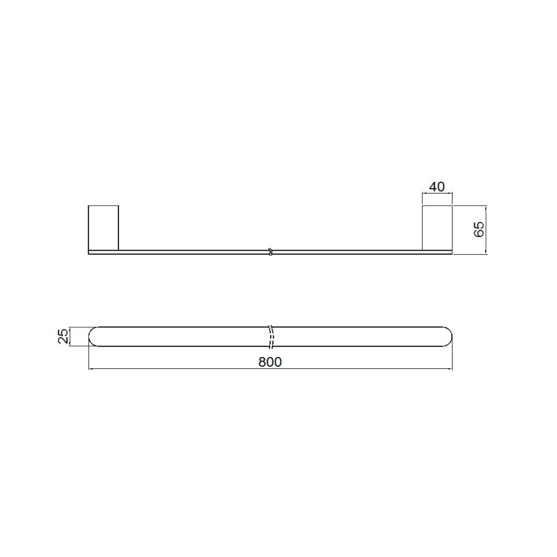 NERO BIANCA SINGLE TOWEL RAIL 800MM CHROME
