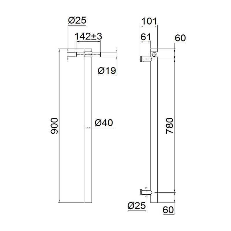 NERO MECCA 240V SINGLE VERTICAL HEATED TOWEL RAIL GRAPHITE