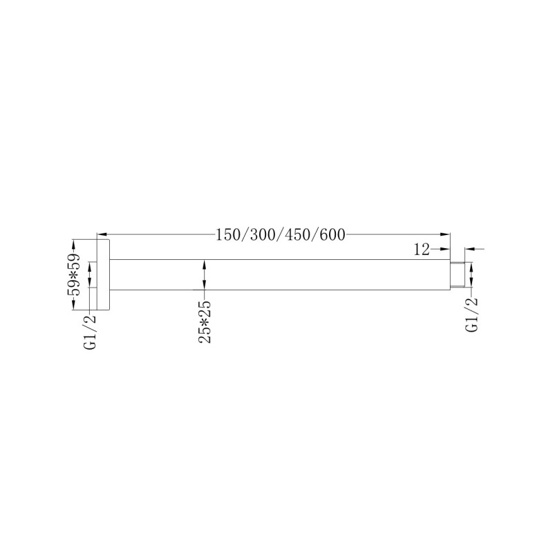 NERO SQUARE CEILING ARM 600MM LENGTH CHROME