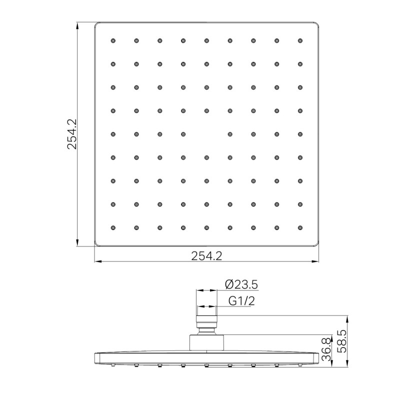 NERO 250MM ABS SQUARE SHOWER HEAD BRUSHED NICKEL