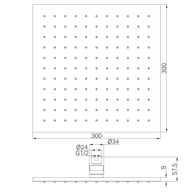 NERO 300MM SQUARE SHOWER HEAD MATTE BLACK